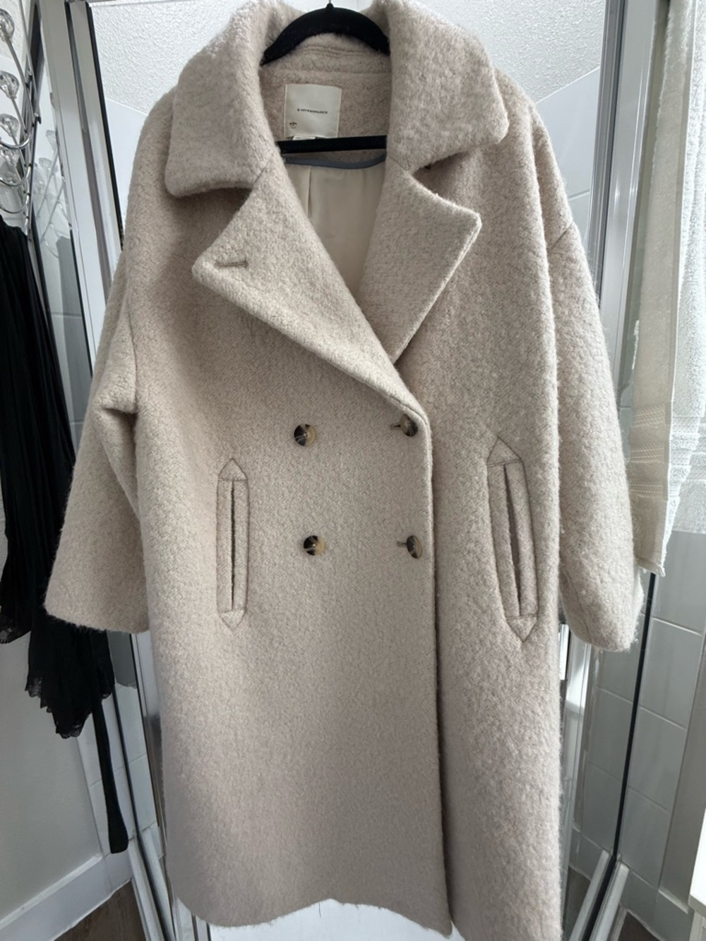 Anthropologie Oversized Double-Breasted Long Pea Coat in Soft Cream